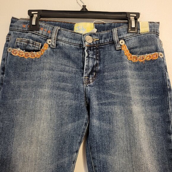 July 25 Womens Distressed Wide-Leg Jeans Size 29 Blue Denim Embellished Pockets - Picture 3 of 10